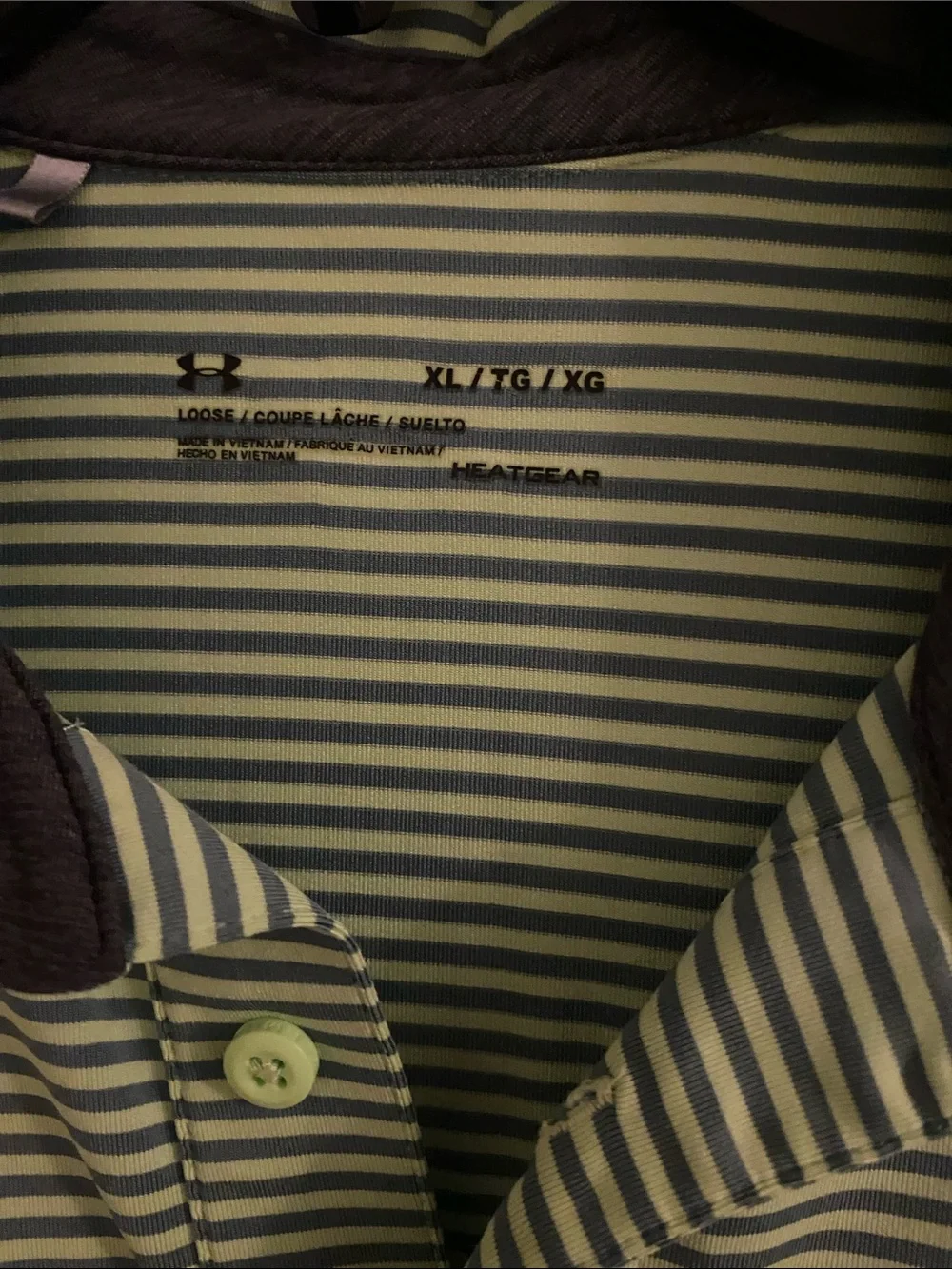 Under Armour Green and White Striped Performance Polo